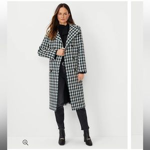 Ann Taylor Houndstooth Funnel Neck Double Breasted Coat